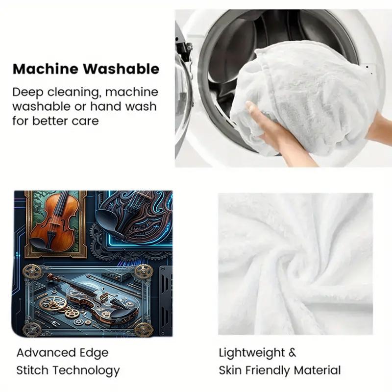 Futuristic Violin Innovations 2D Flat Pattern Flannel Blanket, High Quality All Seasons, Home Decor, Warmth and Comfort, Perfect for Christmas Gifts.