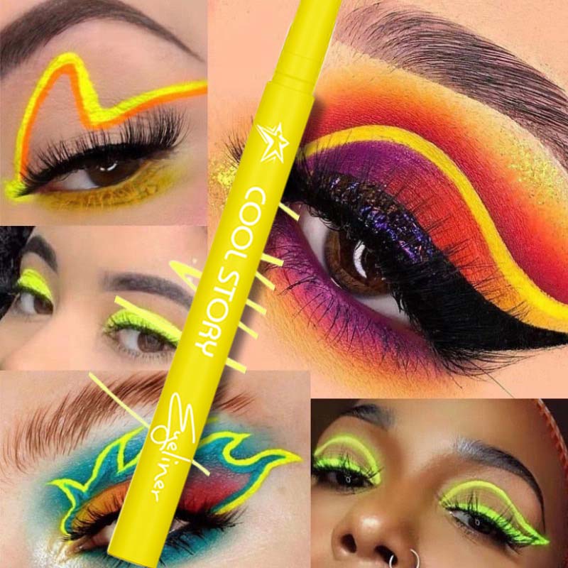 12 UV Fluorescerende Eyeliner Gel Pen Waterdicht Sneldrogend Neon Kleurrijk Eyeliner Wit Blauw Paars Muziekfeest Oogmake-up