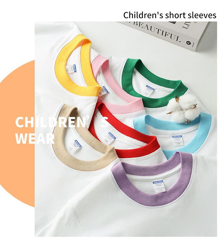 Children's Summer Color Block Short Sleeve T-shirt - Unisex Casual Fashion for Kindergarten Activities