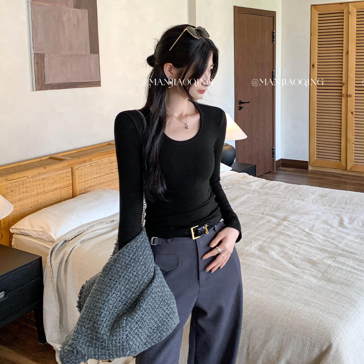 Women s European U-Neck Slimming Shirt - Autumn/Winter 2025 Medium чёрный