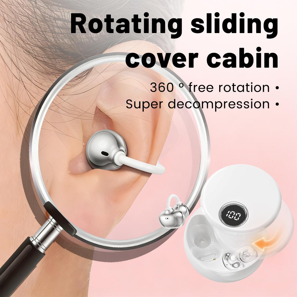 Open Ear Clip Headphones 360° Rotating Case, Wireless Bluetooth 6.0 Earphones Built-in Microphone and Ear Hook Earbuds Comfortable to Wear Headsets