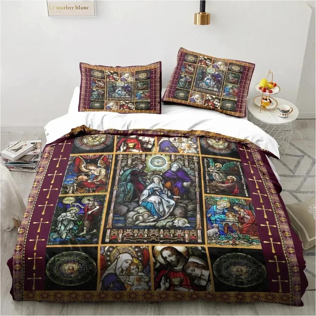 New Jesus Christ Church Mary Christian Religious Bedding Set Duvet Cover Soft Quilt Cover Pillowcase Comforter King Queen Size