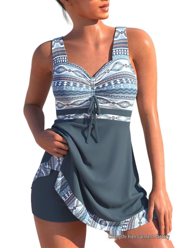 2024 Übergröße Sexy Rückenfreier Bikini mit Schnelltrocknenden Shorts & Rock