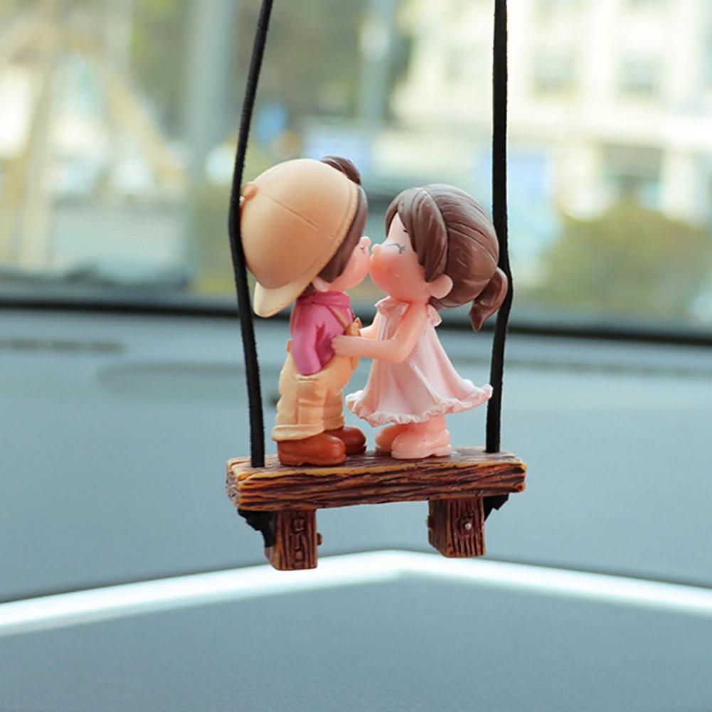 Anime Car Accessories Cute Couple on Swing Car Accessories Interior Romantic Couple Rearview Mirror Swing Pendant Ornament Gift