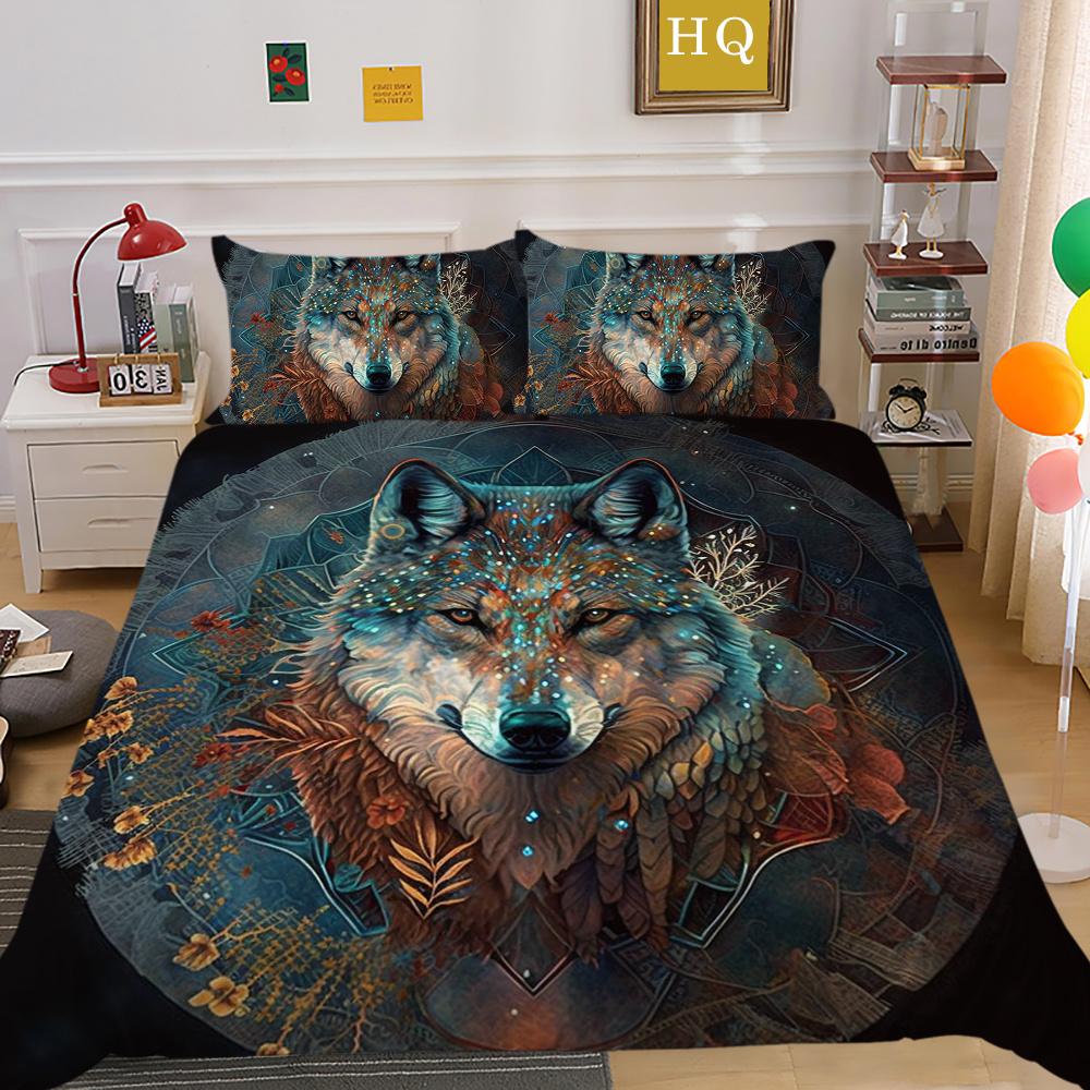 

Комплект одеял с 3D принтом волка, королевский размер, домашнее постельное белье из микрофибры, крутой модный декор для спальни EU Single 135x200cm