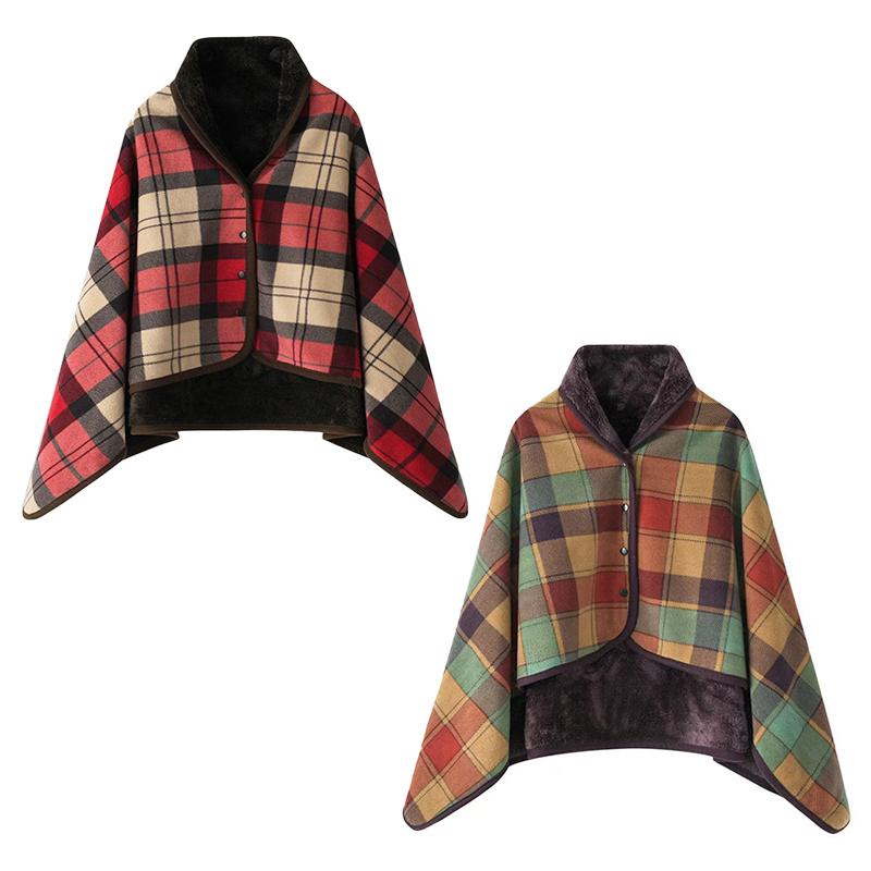 Wearable Plaid Fleece Blanket With Button Winte Warm Throws On Sofa Bed Travel Thicken Bedroom Office Air Conditioning Blanket