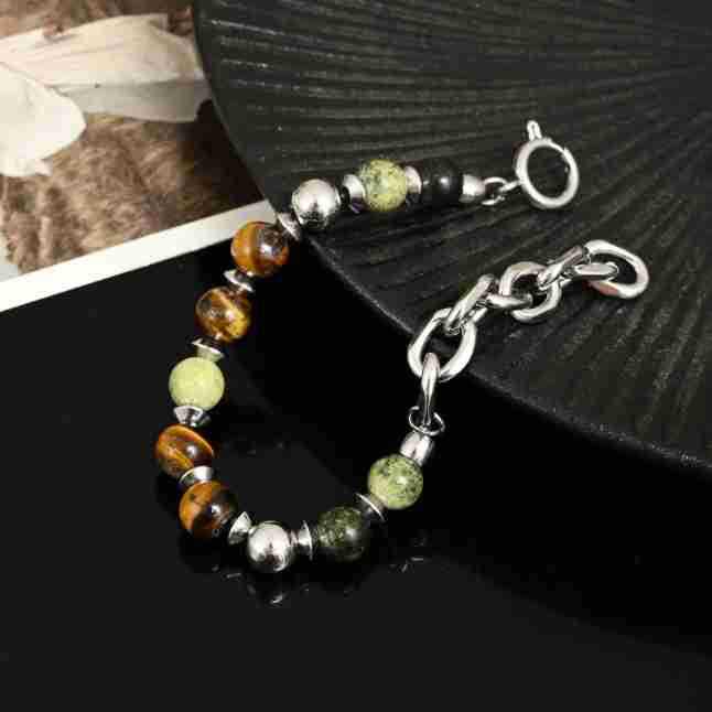 Unisex Retro Chinesisches Hip-Hop Armband aus Stein & Titanstahl - Nicht verblassend, Trendy, Vielseitiges Accessoire