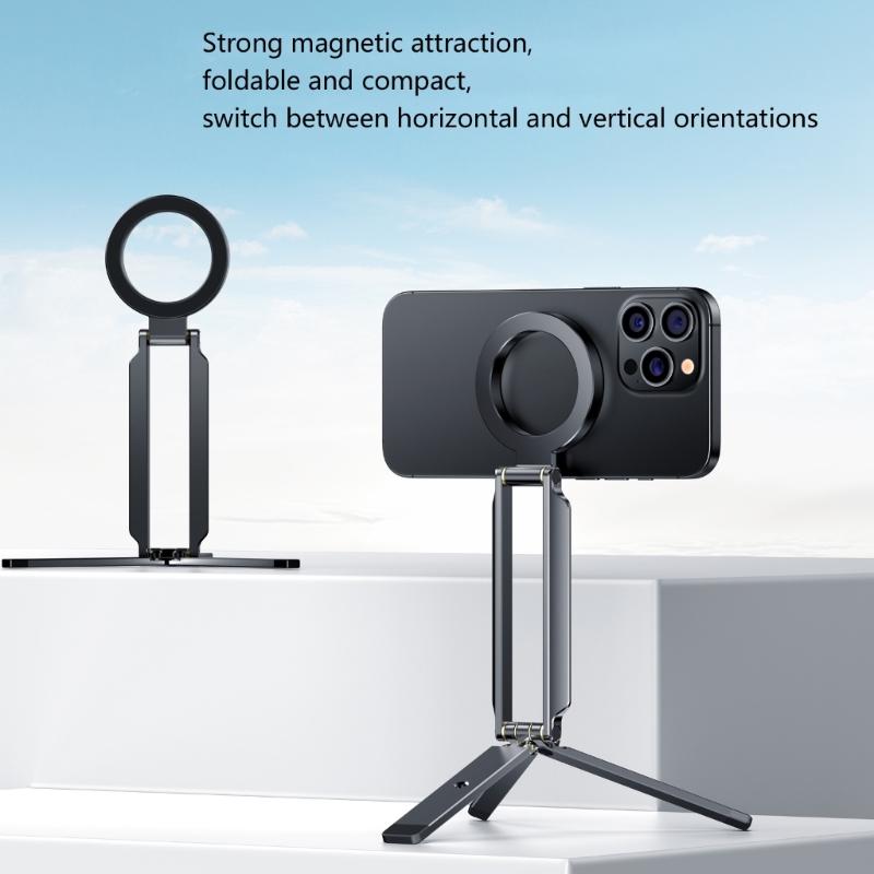 Foldable Aluminum Phone Holder Tripod For Handfree Photography Live Streaming Stable Magnetic Mount