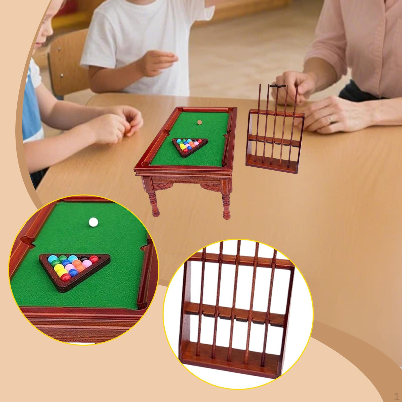 

1/12 Mini Pool Table Miniature Billiard Game Set Model Ornament Ideal Gift DIY Simulation