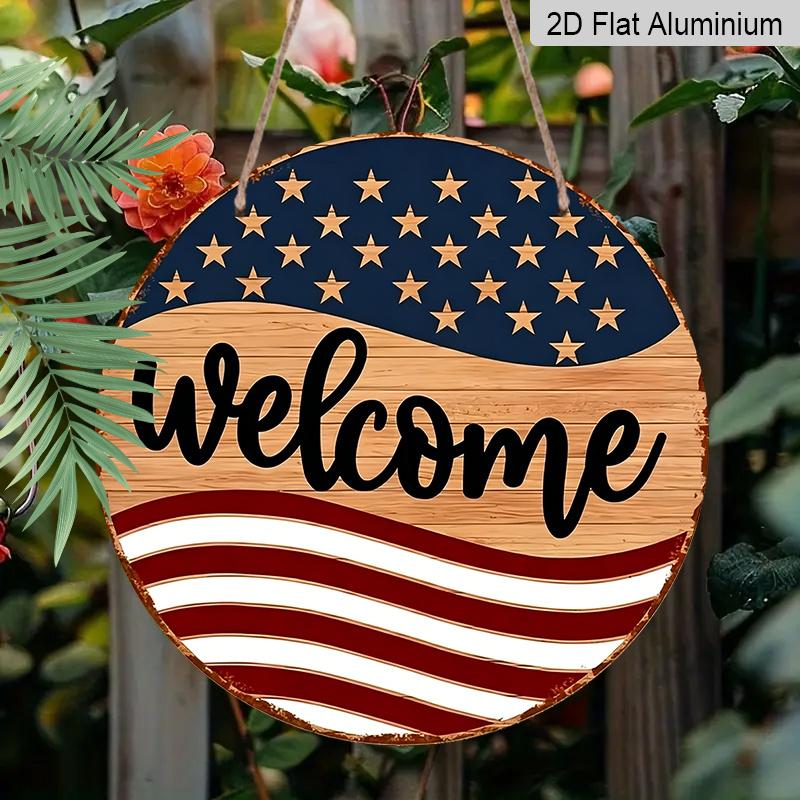

2D Flat Aluminum Independence Day Style Welcome Sign Wall Decoration, Available in Multiple Sizes, Traditional Country Style. Suitable for Living 20*20cm