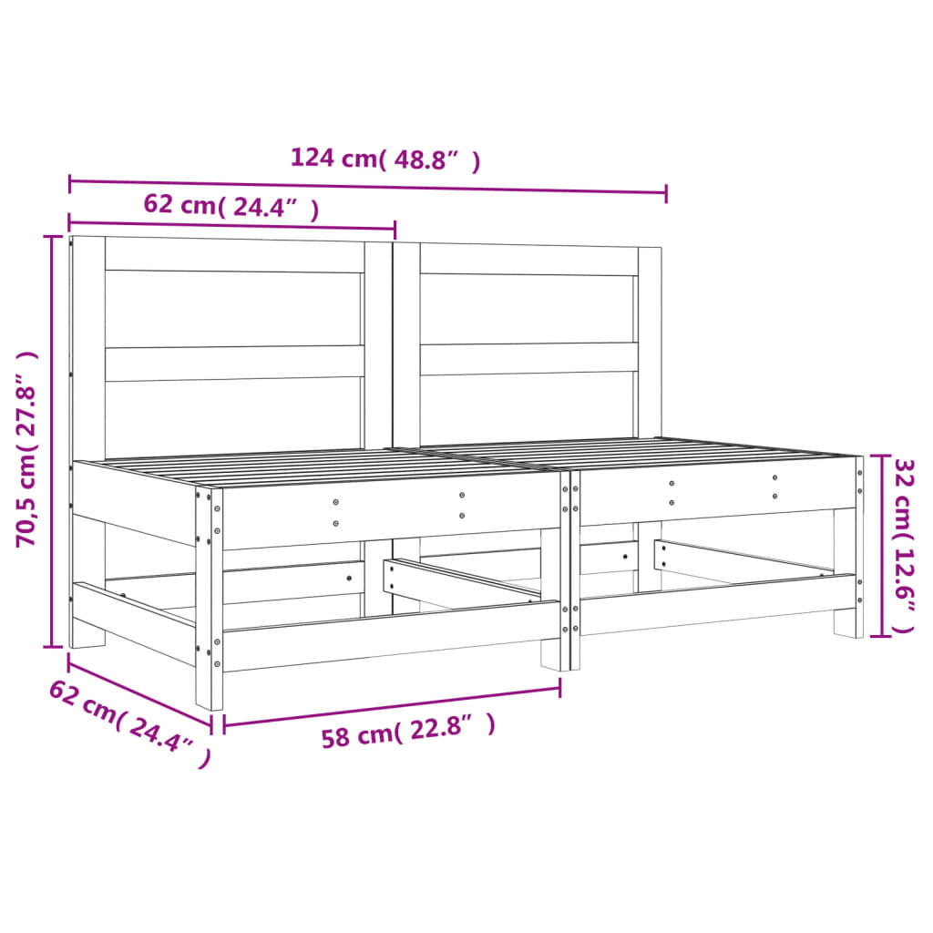 Garden Center Sofas 2 Pcs White Solid Pine Wood