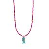 Cylinder Stone Bead Fish Pendant Necklace Colorful Choker Necklace Ocean Style Necklace  Summer