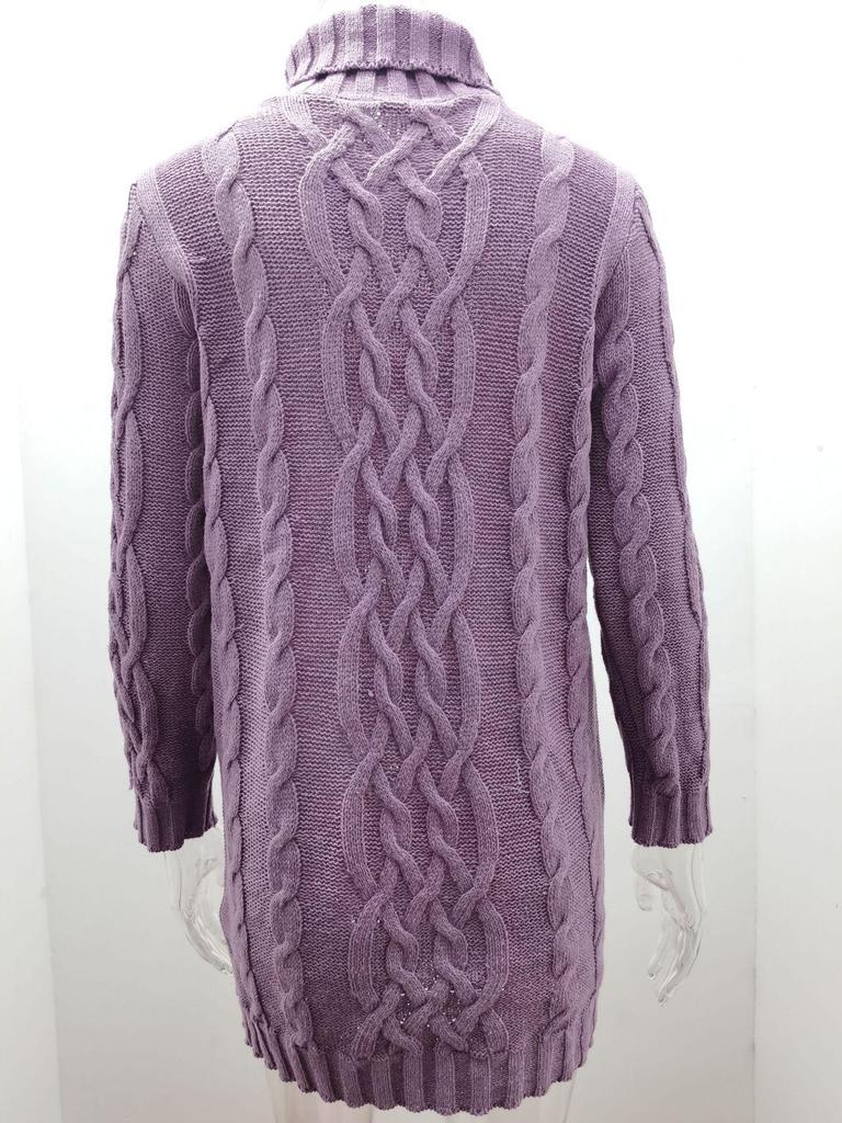 2024 Retro Langarm Slim Strickkleid - Einfarbig, Rollkragen, Dicker Wollpullover für Herbst/Winter