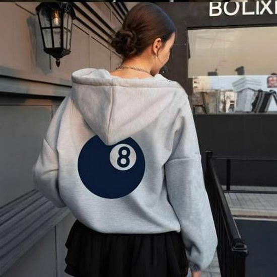 

Number 8 Snooker Print Long Sleeve Hoodie Sweatshirt Large