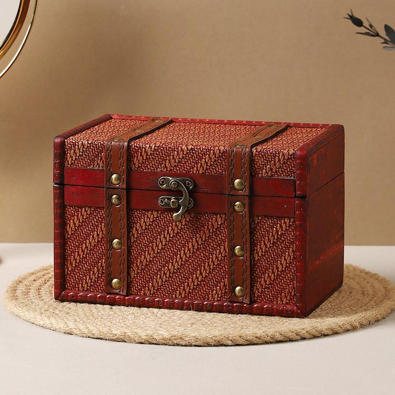 Lockable Wooden Organizer Medicine Box Password Protected Retro Woven Car Storage