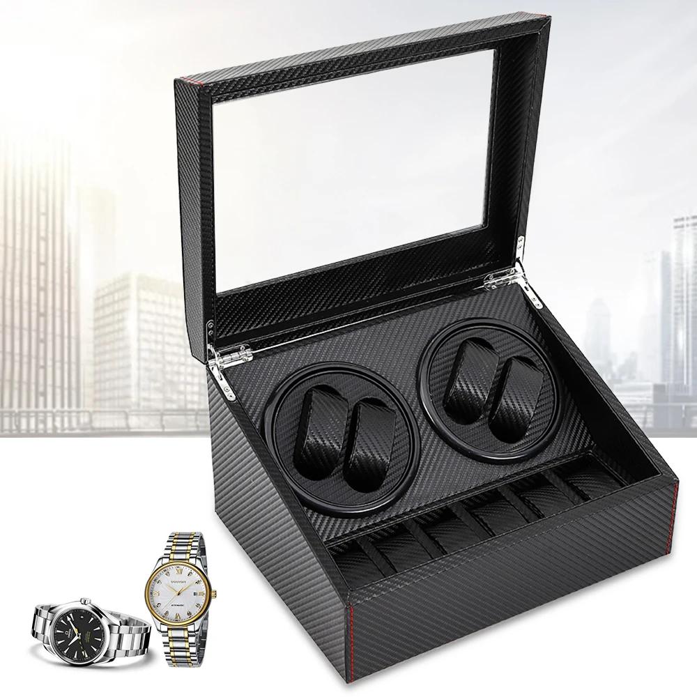 4+6 Automatic Watch Winder Box Carbon Fiber Display Case 10 Watch Storage Rotation