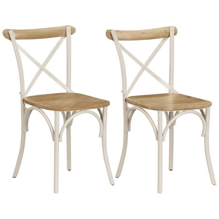 VidaXL 2x Bois Manguier Solide Chaise à Dossier Croisé Blanc Chaise de Cuisine 247315