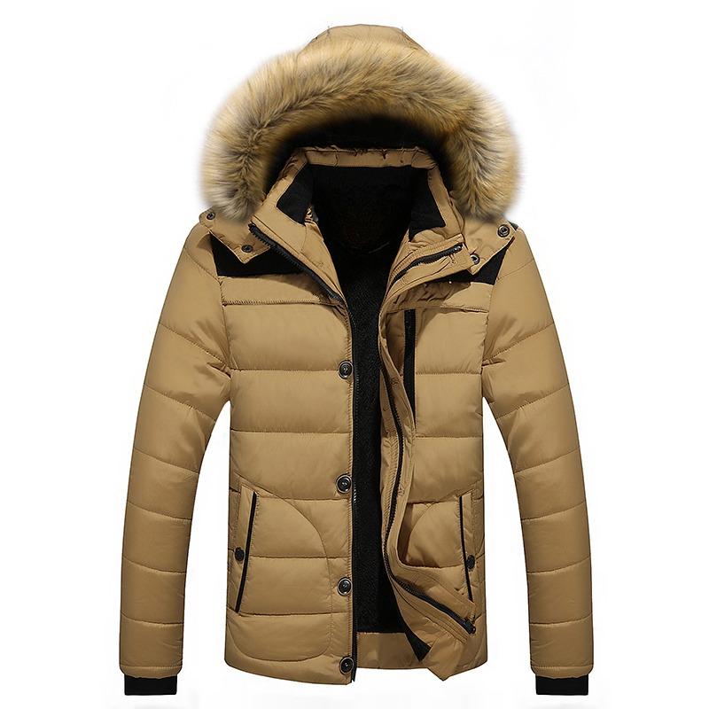 Winter New Men Warm Cotton Jacket Coats Windbreak Thick Warm Fur Collar Hooded Parka Down Jackets Outerwear Thick Male Warm Overcoat Wool Liner Coat