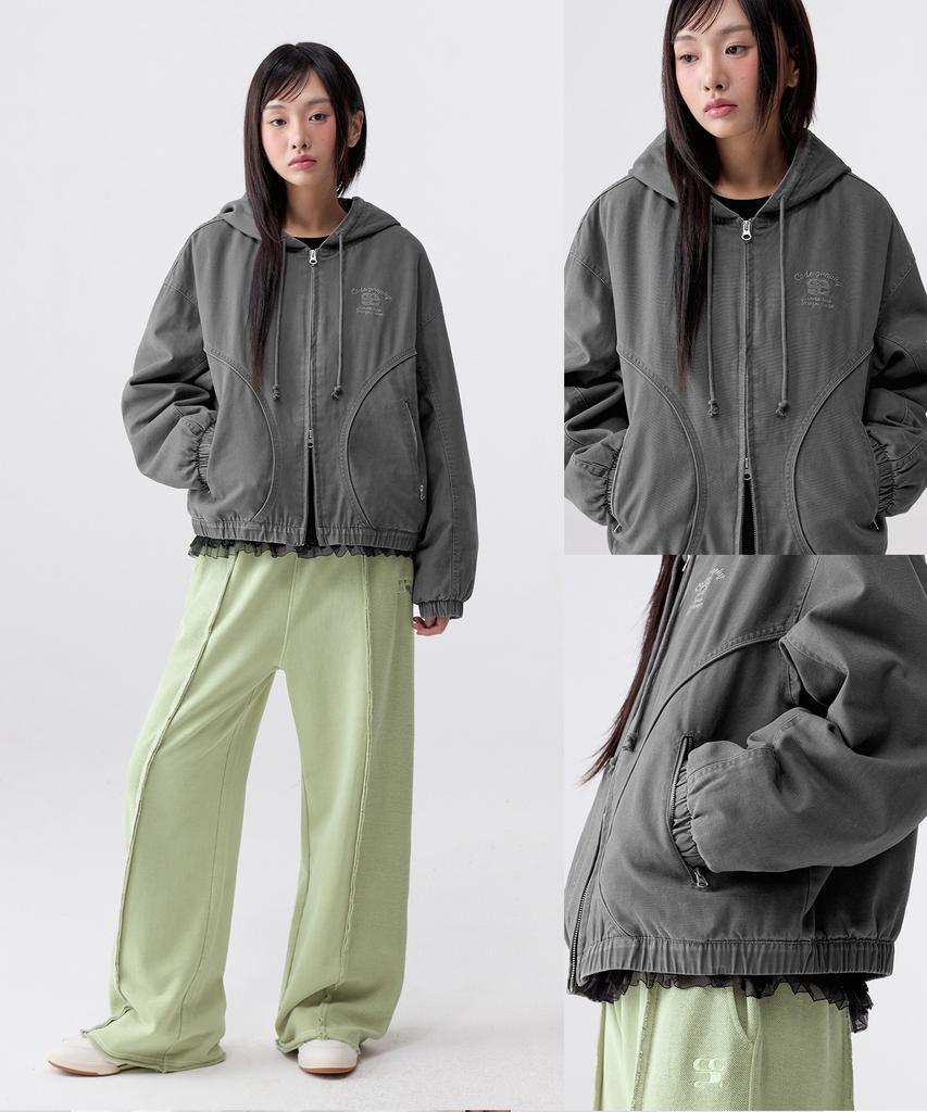 Cgp (Women) Washed Cotton Zip-Up Hoodie_Charcoal