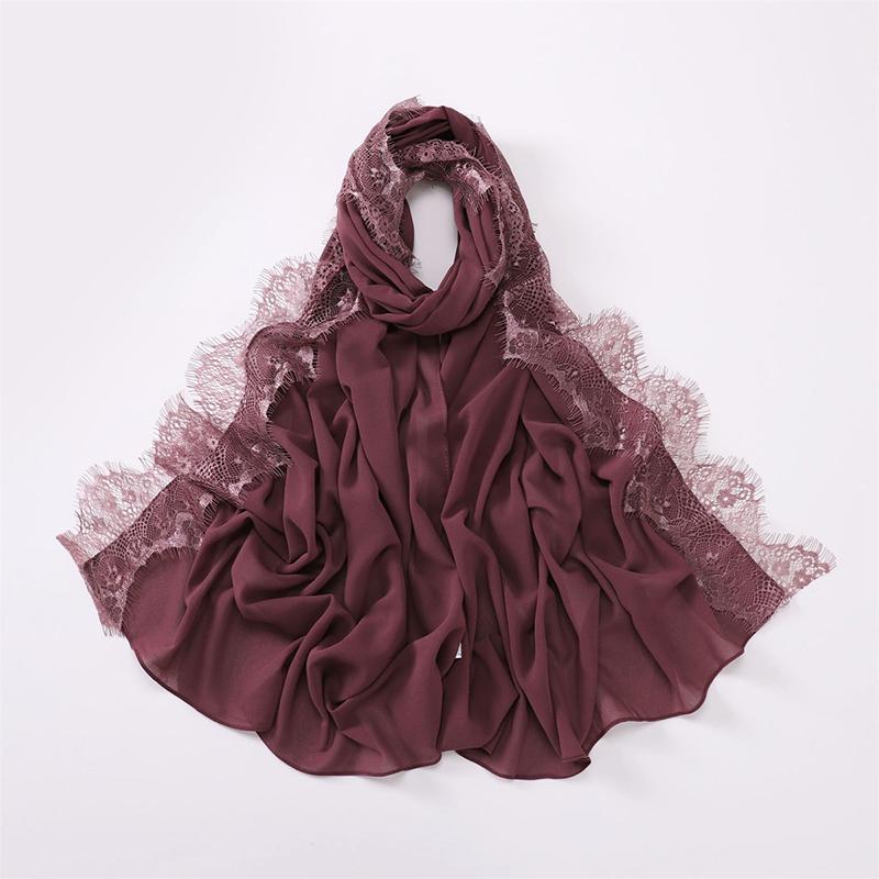 Women Big Size Plain Solid Rayon Cotton Hijab Scarf Lady Lace Trim Wrap Shawls  Islamic Turban Ramadan Muslim Headband 170X70Cm