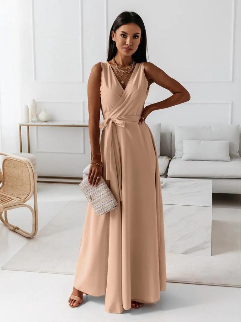 2025 European & American Spring/Summer Women's Solid Color V-Neck Evening Gown