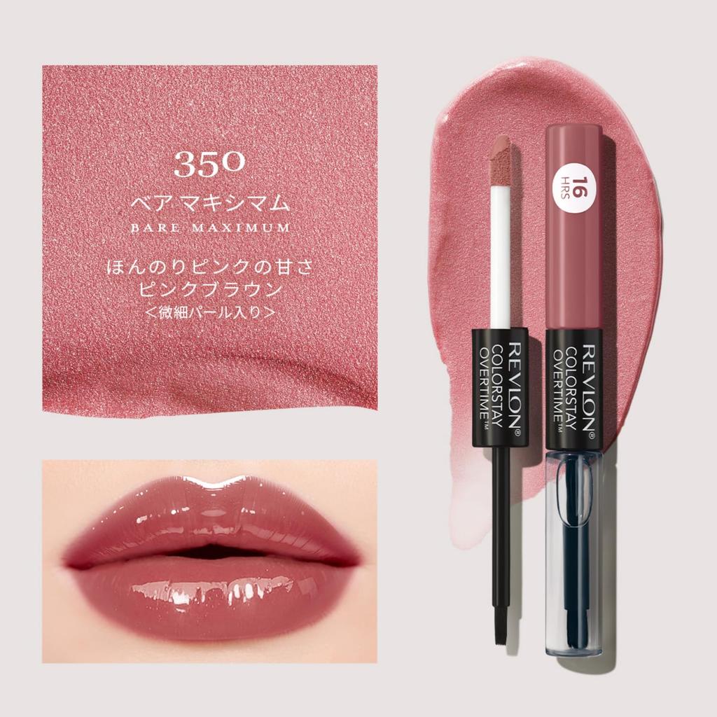 Revlon ColorStay Overtime Lip Color N 350 Bare Maximum with Fine Pearl Pink Lip Color Tint Gloss Shine Beautiful Color (Color Image Brown)