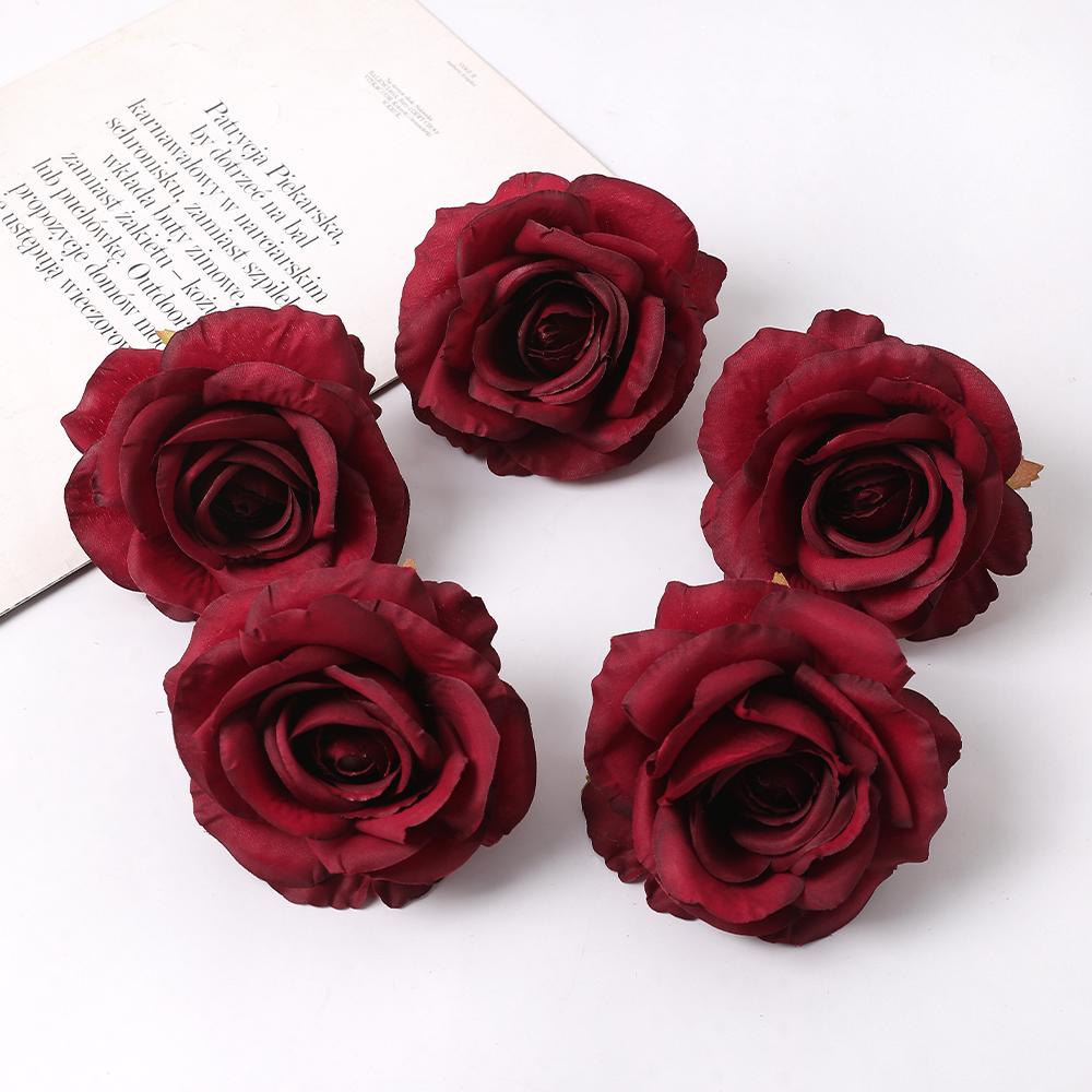 2/5Pcs 10cm Artificial Rose Silk Flower Heads Simulated Flower Home Room Decoration Wedding Decoration DIY Wreath Accessories