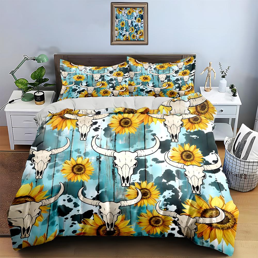 Sunflowers Skulls Woodgrain Bedding Duvet Cover Sets Duvet Covers Pillowcases Gifts (1 * Duvet Cover 2 * Pillowcases, Without Duvet Insert)