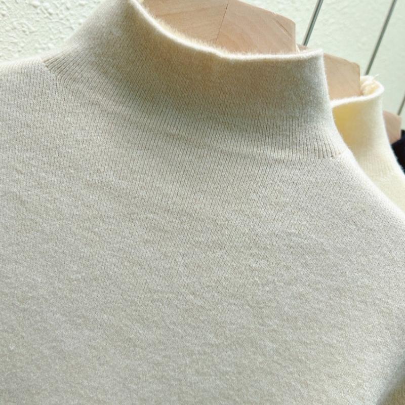 Half High Neck Pullover Knitted Sweater for Women Fashion Warm Plush Autumn Winter Thick Velvet Base Women Knitwears Tops Elegant Soft Sweaters 25207