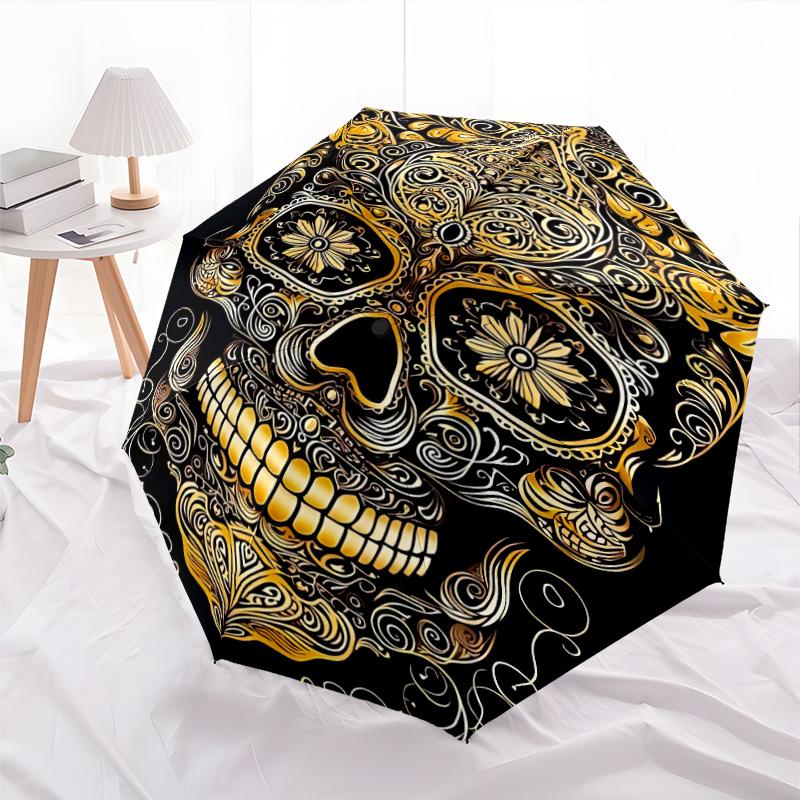 1pc   Skull Umbrella Portable Folding Umbrella Iron Frame Hole Bone Structure Outdoor Home Umbrella