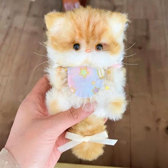DIY Kitten Keychain Kit Fluffy Cat Plush Toy Craft with Step-by-Step Tutorial Soft Materials Pack for Handmade Bag Charm Cute Gift for Kids Adults