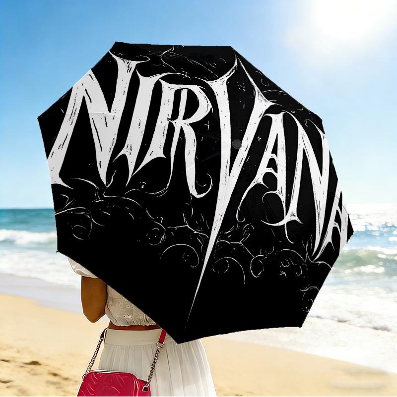 Nirvana Band 8 Ribs 3Fold Black Glue Uv Protection Umbrella Sun Protection Rainproof Compact Folding Umbrella For Travel Daily Use C923915