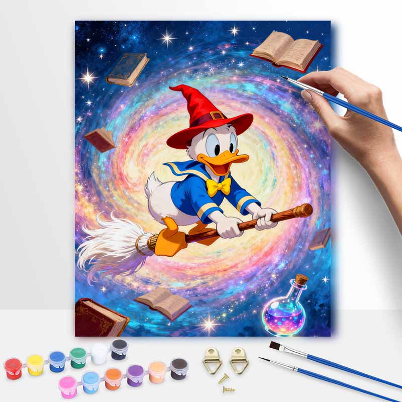 Disney Digital Oil Painting Art Kit Wizard Duck Magic Broom Handmade Coloring Painting Home Decor 20x30cm