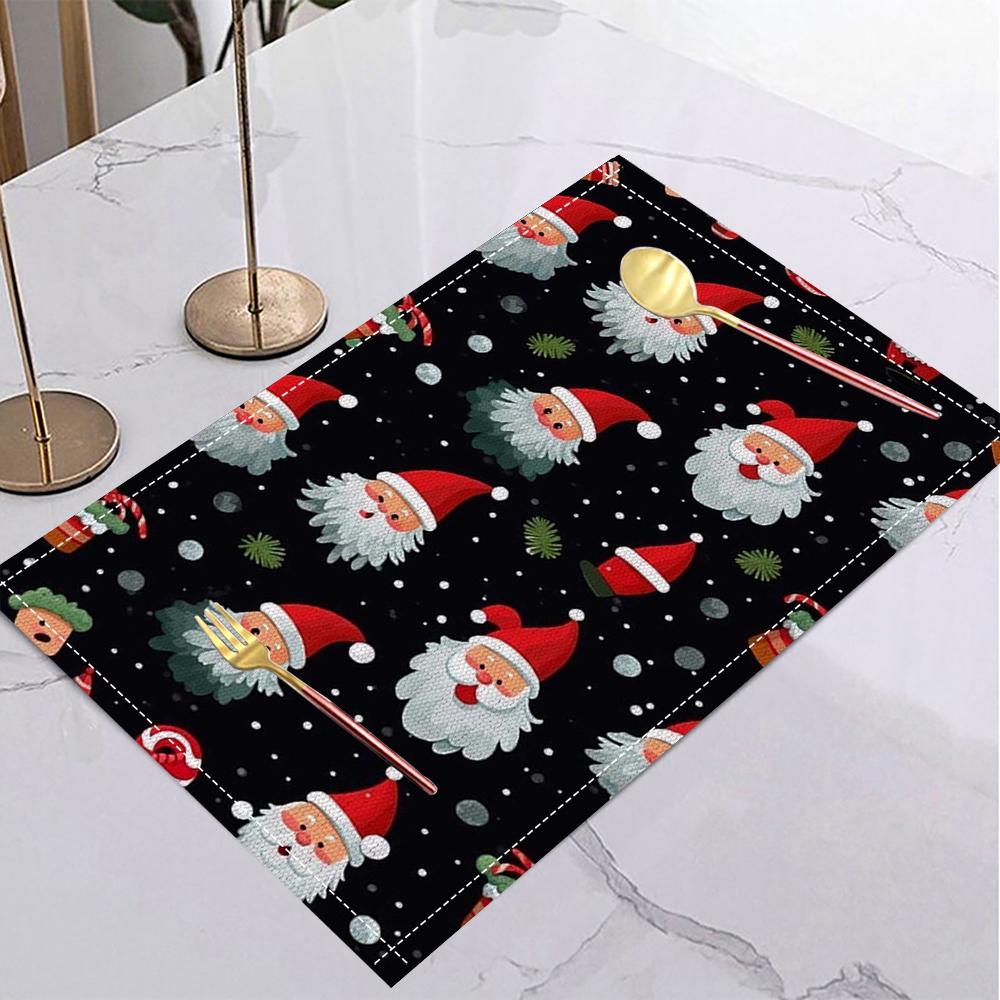 Gingerbread Man Placemat Design Durable Imitation Linen Christmas Holiday Restaurant Decoration and Kitchen Linen Placemats