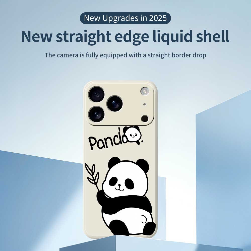 For iPhone 17 Pro Case Panda Pattern Printing Straight Edge TPU Phone Back Cover