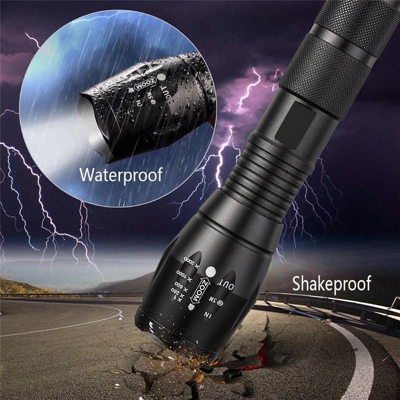 High Power LED Flashlight Tactical Flashlight Aluminum Alloy Telescopic Zoom Torch Lamp for Outdoor Camping Fishing Emergency