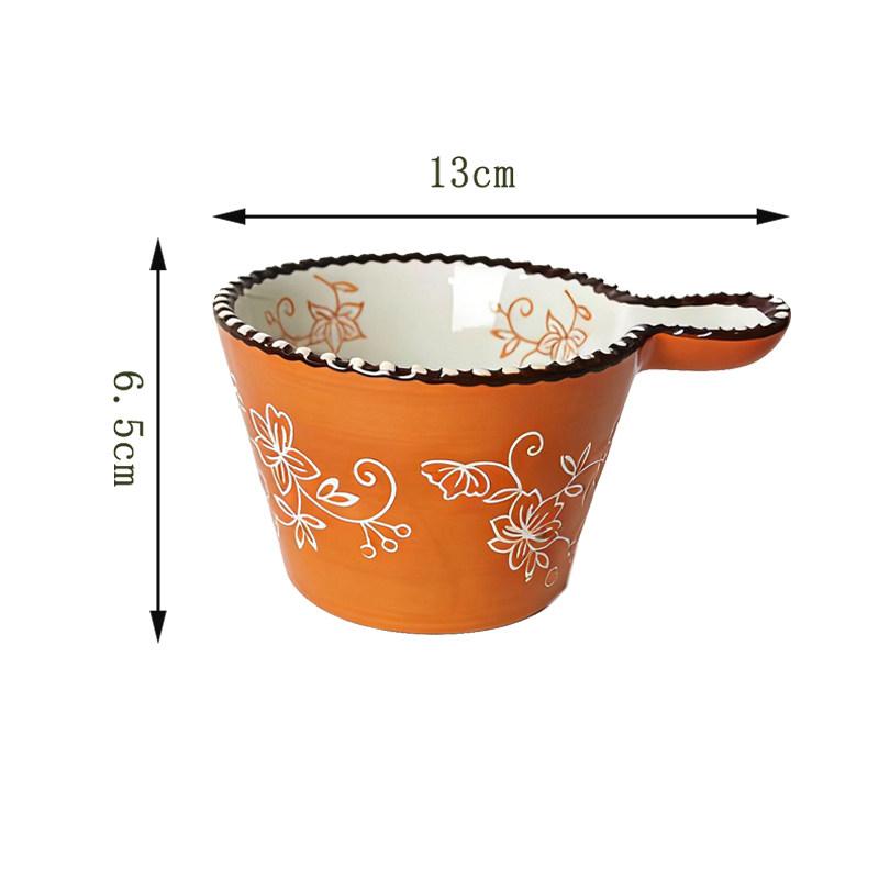 Ceramic Bowl with Handle Multifunctional Baking Bowl Oven Microwave Handmade French Tableware Coffee Cup Breakfast Cereal Bowl