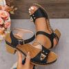 Fashion Large Size Beige Heeled Sandals Beach Shoes 2025 Women's Big Black Low New Summer Fashion Block High Girls Retro Comfort Casual