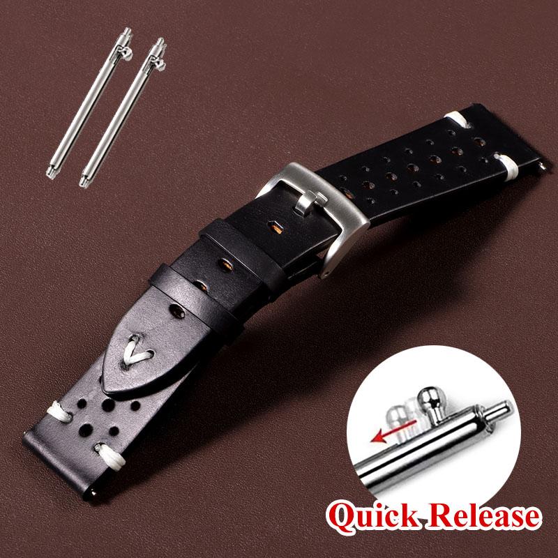 Curea de ceas din piele naturală, ceară uleioasă retro premium, 20 mm, 22 mm, respirabilă, cu cusături, din piele de vacă, pentru Omega, Seiko, brățară