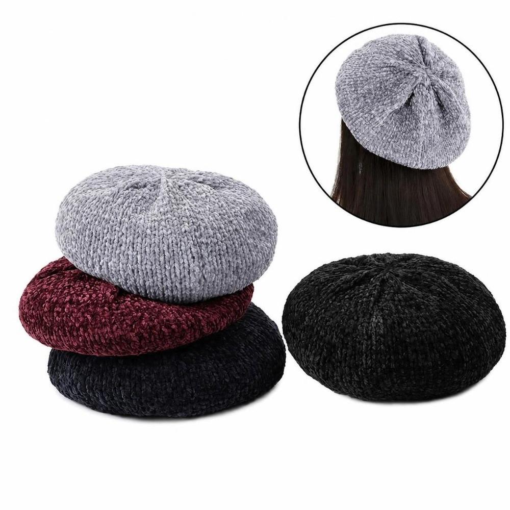 Soft Chenille Knitted Beret Hat Knitted Plain Beret Cap New Warm Winter Hat Spring, Autumn, Winter