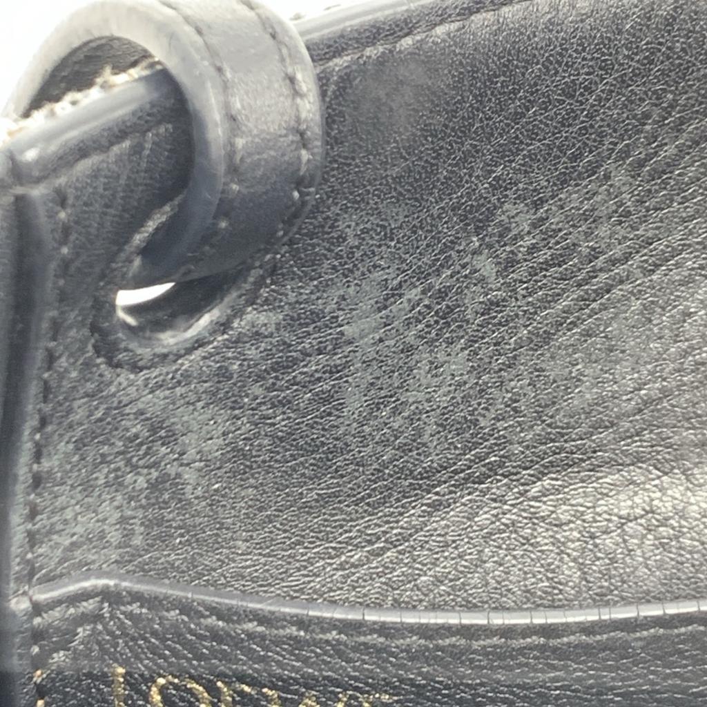 LOEWE Repeat Anagram Jacquard Square Tote Shoulder Bag Canvas Calf Leather Navy Blue Black