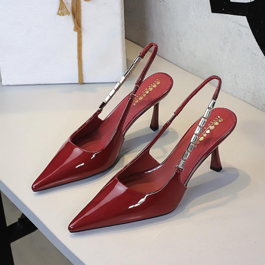 Fashion Banquet Rhinestone Pointed Head Shallow Mouth Single Shoes Femininity Hollow Back Strap Stiletto Women's Shoes