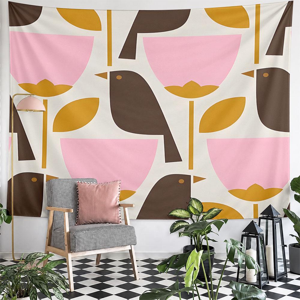 Abstract Birds and Floral Pattern Pattern Wall Hanging Tapestry Decorative Tapestry Home Decor for Bedroom and Living Room