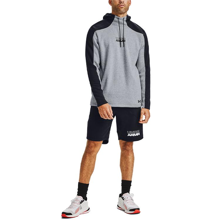 Under Armour קפוצ'ון פליז בסיסי עם אותיות בצבעי בלוק גברים קפוצ'ון אפור מודרני 1356765-011
