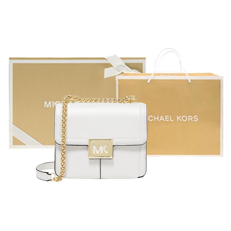 New MICHAEL KORS MK Sonia Cow Leather Chain Bag, Small Square Bag, Shoulder Bag, Crossbody Bag Trumpets Women's White 35F1G6SS5L-085