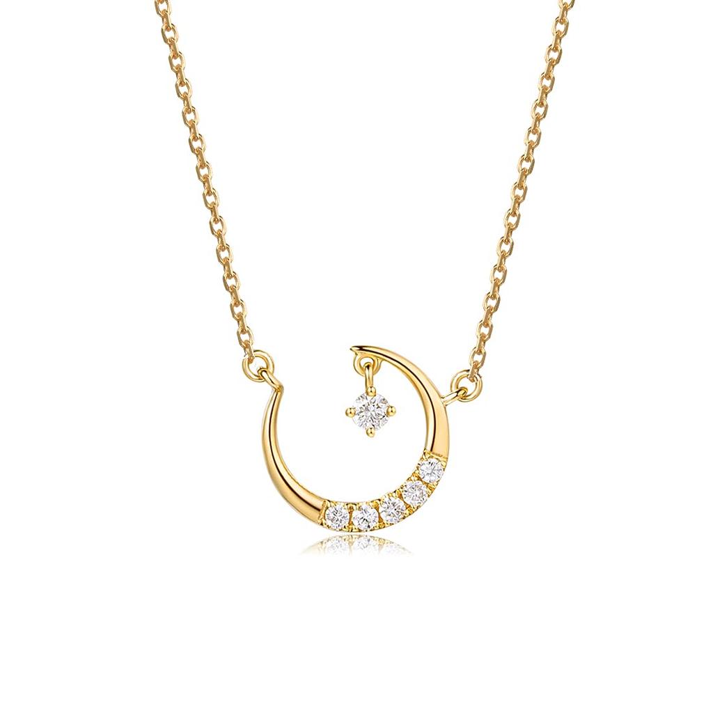 FANCIME 18K Gold Diamond Moon Necklace for Crescent Perfect for Gift Wrapping Included Women, Moon, Lab-Grown Diamonds, Mother's Day, Christmas,