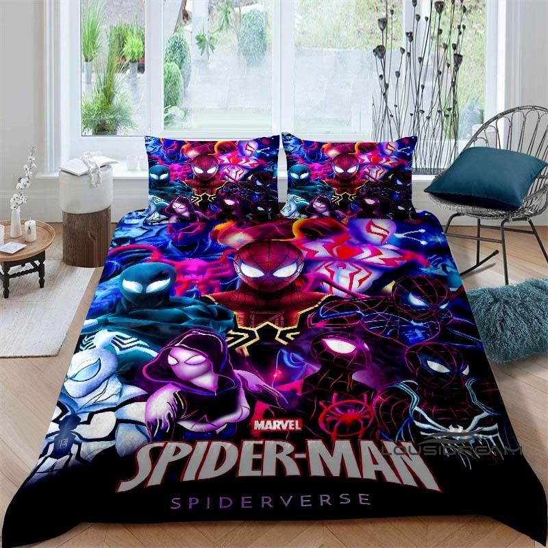 Cartoon pattern duvet cover and pillowcase bedding set, bedroom decoration for boys and girls, Spider-Man themed gift for childr