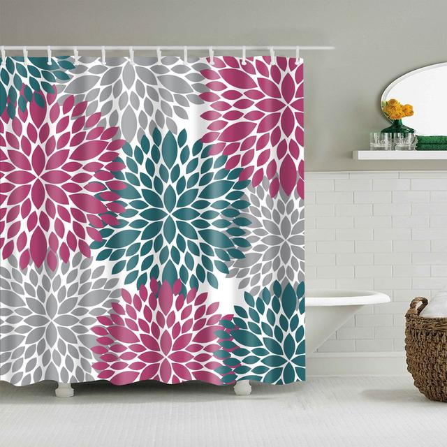 Chinese Style Flower Branch Landscape Shower Curtain 3D Printing Sunflower Bathroom Accessories Sets Waterproof Polyester Screen