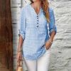 Women's Casual Plaid V Neck Long Sleeve Loose Fit Shirt Top