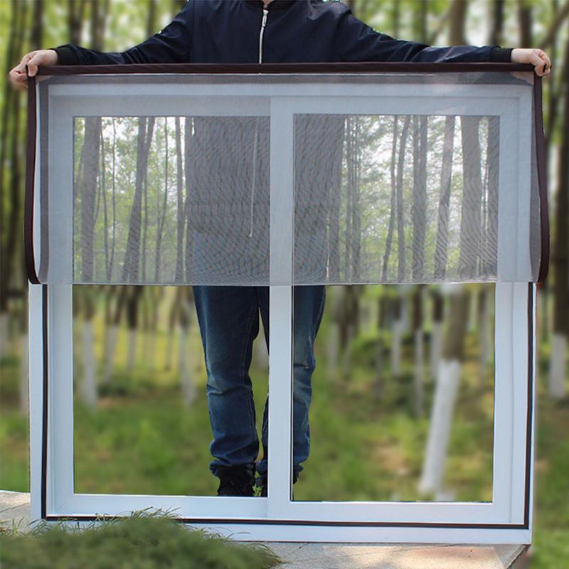 NEW brown Magnetic Screen Windows Mosquito Net Invisible Fiberglass Mesh Air Tulle Anti insect fly Curtains Removable Washable Height 60cm